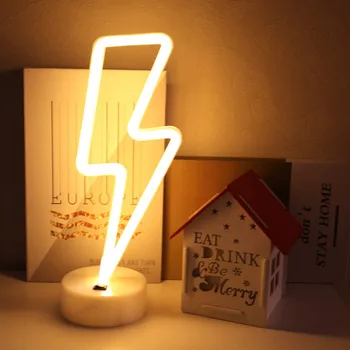 LED Neoninis Ženklas Žaibo Formos USB baterijomis, Naktį Šviesos Dekoratyvinis Stalo Lempa Namų Šalies Kambarį Apdaila