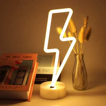 LED Neoninis Ženklas Žaibo Formos USB baterijomis, Naktį Šviesos Dekoratyvinis Stalo Lempa Namų Šalies Kambarį Apdaila