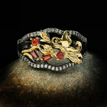Kūrybos Retro Juoda Aukso Papuošalai Raudonas Cirkonis Aukso Žiedų Tuščiaviduriai Dizaino Žiedas Prabangių Italų Stiliaus 925 Sidabro Vestuvių Papuošalai