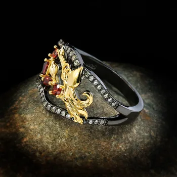 Kūrybos Retro Juoda Aukso Papuošalai Raudonas Cirkonis Aukso Žiedų Tuščiaviduriai Dizaino Žiedas Prabangių Italų Stiliaus 925 Sidabro Vestuvių Papuošalai