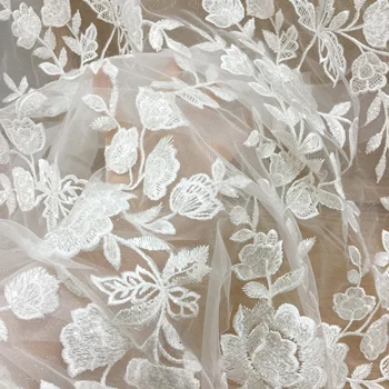 1 Kiemas Off white aišku china gėlių tiulio siuvinėjimo nėrinių audinys, kurį kiemas, vestuvių suknelė vestuvių suknelė couture nėriniai