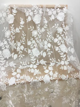 1 Kiemas Off white aišku china gėlių tiulio siuvinėjimo nėrinių audinys, kurį kiemas, vestuvių suknelė vestuvių suknelė couture nėriniai
