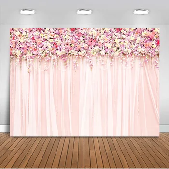 Mocsicka fotografijos backdrops vestuves pink gėlių Žiedų sienos užuolaidos meilės Nuotakos dušas foto studija photocall boda