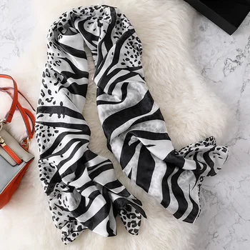 2020 Naujo Prekės Ženklo Dizainerė Šilko Skara Leopard Zebra Dot Foulards Bandana Ilgai Didelės Skaros Apsiaustas Žiemos Kaklo Šalikai Pashmina Hijab