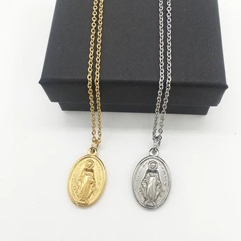 Nerūdijančio Plieno Mergelės Marijos Medalla Pakabučiai & Karoliai Moterų Kryžiaus Virgen Maria Medallion Choker Religinių