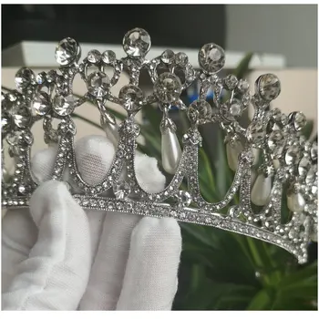 GB Bridal Crown Princesė Diana Paties Modelio Pearl ašarų Vainiko kalnų krištolas Pearl Drop Plaukų Aksesuarai Vestuvių Reikmenys, Plaukų Įrašą