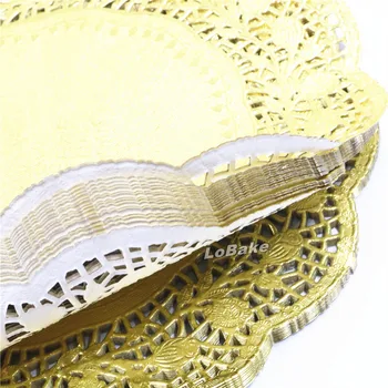 (100 vnt/pak) naujokų 12 cm aukso spalvos apvalūs popieriniai nėriniai doilies cupcake duona placemats namuose vakarienės stalo