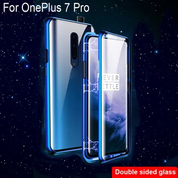 Prabangus Magnetinis Adsorbcijos Atveju OnePlus 7 Pro Metalo Rėmas Doubl Pusių Stiklo Danga OnePlus7 Pro Apsauginis Telefono Dėklas Shell