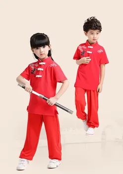 Tradicinis Kinų Kung Fu Kostiumai Tiktų Vaikams Kovos Menų Wushu Vienodas Trumpas Rankovės Taichi Kostiumai Berniukams, Mergaitėms 110-180cm