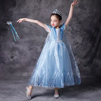Disney Princesė Mergaitės Suknelė, Vaikams, Suknelės Mergaitėms Kalėdų Dress Up Kostiumas Šalis Sušaldyti 2 Elsa Pavasario Drabužių, pūkų kamuoliuką Medžiaga