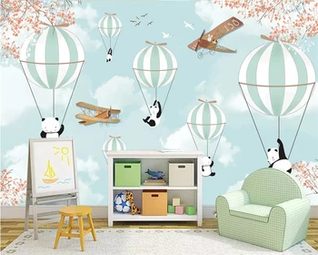 Beibehang Užsakymą tapetai, cartoon rankomis dažyti gyvūnų karšto oro baliono orlaivių freskos Vaikų kambario foną sienos 3d tapetai