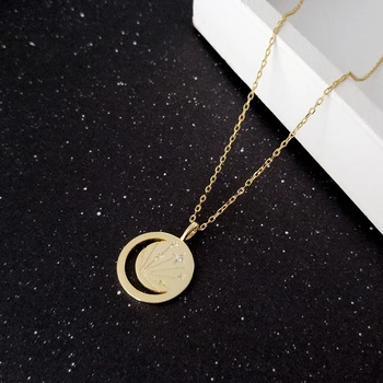Aukso Žvaigždės Ir Mėnulis Pakabukas 925 Sterlingas Sidabro Cirkonis Apvalios Monetos Prašmatnus Elegantiškas Vėrinys Moterų Fine Jewelry Joyas De Plata