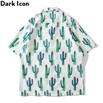 Tamsiai Piktogramą Kaktusas Pilnas Spausdinti Gatvės Marškinėliai Vyrams Vasaros Derliaus Kubo vyriški Marškiniai Havajų Marškinėliai