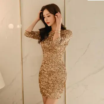 Seksualus Aukso China Apvalkalą Bodycon Suknelė Moterims, O-kaklo Backless Moteriška Šalis Mini Suknelė Elegantiškas Vasarą Vestidos Femme r499