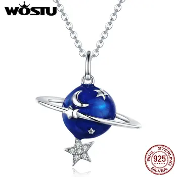 WOSTU 925 Sterling Silver Blue Planet Star Mėnulis Pakabukas Karoliai Moterų Apakinti Stilius Unikalus, Rafinuotas Juvelyrika Dovana FNN007
