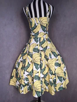30 - vasaros moterų derliaus 50s rockabilly pinup geltonas bananų spageti dirželis swing midi suknelė plius dydis sundress vestido jurken