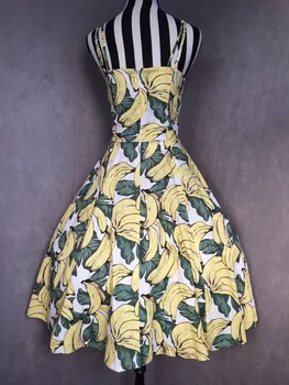 30 - vasaros moterų derliaus 50s rockabilly pinup geltonas bananų spageti dirželis swing midi suknelė plius dydis sundress vestido jurken