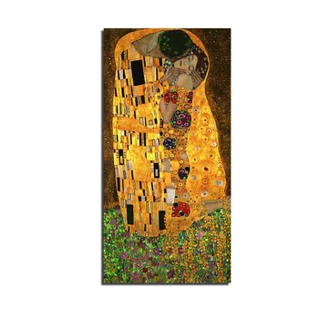 Kiss Gustav Klimt naftos ir aukso lapų ant drobės 1 gabalas Sienos Meno didžiulis Modernus Dekoro Spausdinti Tapybos Drobė Nuotraukas
