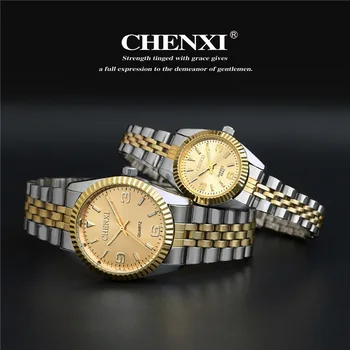 CHENXI Top Brand Žiūrėti Ponios Kvarcas-Laikrodžiai Moterims ir Vyrams Paprastos Dial Mylėtojų Kvarco Mados Laisvalaikio Laikrodžius Relogio Feminino