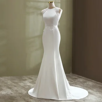 Moterų vestuvinė suknelė, o ant kaklo nėrinių nuotakos vestuvių suknelė be rankovių plius dydis undinė vestuvių suknelė užsakymą balta
