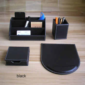 4PCS/set PU odos, medienos biuro stalas organizatorius raštinės reikmenys turėtojas organizatorius medžiaga de oficina y escritorio ruda juoda K219