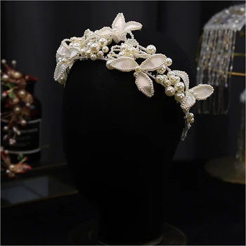 NiuShuya Balta Gėlė Gėlių Kaspinai Hairbands Pearl Headpieces Brides Moterų Vainikai, Vestuvių Plaukų Aksesuarai, Juvelyriniai Dirbiniai