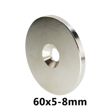 1/2/3PCS 60x5-8mm NdFeB Skersmens Magnetas 60*5 mm Skylė 8mm Stiprūs Neodimio Magnetinė N35 Įsprausti Magnetai 60*5-8mm