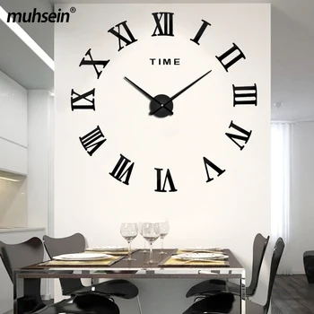 Muhsein Modernus Sieninis Laikrodis 3D Romėniškais Skaitmenimis Laikrodis Didelio Dydžio 