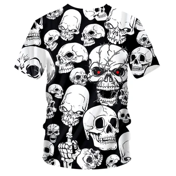 OGKB 3D White Skull Spausdinti Marškinėlius vyriški V-neck T Marškinėliai Vasarą Kokybės Teroro Trumpas Rankovės Hip-Hop Harajuku Negabaritinių-t-shirt Vyrai
