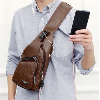 Vyriški Crossbody Krepšiai Vyrų USB Krūtinės Maišelį Dizaineris krepšys Odos Pečių Krepšiai Įstrižainės Paketo 2019 naujų Atgal Pack Kelionės