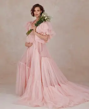 Gana Rausva Motinystės Suknelės Prabanga Raukiniai Nėščių Moterų Suknelė Photoshoot Boudoir apatinis Trikotažas Chalatas naktiniai drabužiai Baby Shower