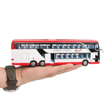 Išskirtinį 1:50 kelionės autobusu lydinio modelis,modeliavimas dviaukštis autobusas modelis,vaikų garso ir šviesos traukti atgal, žaislai,nemokamas pristatymas