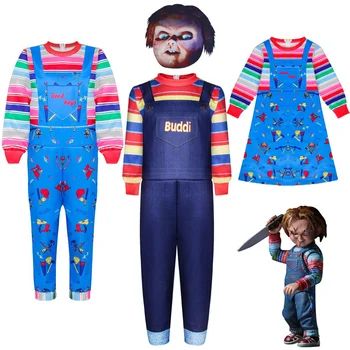 Nauja vaikų vaidmenų vaidinimas Chucky kostiumas dvasios kūdikis atgal į sielos lėlė, pilnas komplektas Helovinas vaidmenų kostiumai