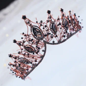 KMVEXO Baroko Rose Gold Black Crystal Nuotakos Tiara kalnų krištolas Diadem Konkurso Karūna Brides Lankelis Vestuvių Plaukų Aksesuarai