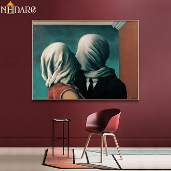 Klasikinis Kūrinys Atgaminti Menininkas Magritte Kiss Plakatai ir Spausdina Drobė Meno Tapybos Sienos Nuotraukas vidaus Apdaila