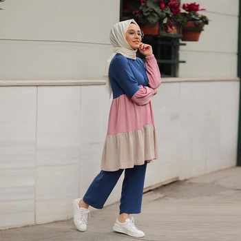 Eid Mubarek Abaja Turkija Dviejų dalių Musulmonų Rinkiniai Hijab Caftan Dress Kaftan Islamas Drabužių Abayas Moterų Ansamblis Femme Musulman