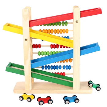 Kūdikių Montessori Ugdymo Medinių Žaislų Kūrybos Spalvinga Abacus Su 4 Automobiliai Mokymosi Žaislas Abacus Slidus Automobilių Matematikos Žaislas
