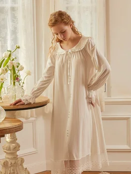 Derliaus Medvilnės Moterų Ilgai Nightgowns Balta /Rožinė Spalva, Laisvi, naktiniai drabužiai Elegantiškas Rudenį, Pavasarį Patogiai, Ilgai Nighty Suknelė
