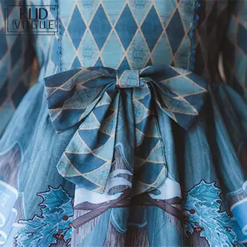 Viktorijos Lolita Derliaus Triušis Spausdinti Op Nėrinių Apdaila Suknelė Moterims Ilgomis Rankovėmis Suknelė Palace Šalies Aukšto Juosmens Lankas Princesė Suknelės
