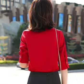 Raudona Satino Marškinėliai Moterims Dizaino 2020 Metų Vasaros Naują Pusė Rankovių Aukštos Kokybės Šifono Palaidinės Office Lady Temperamentas Darbo Viršūnių