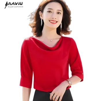 Raudona Satino Marškinėliai Moterims Dizaino 2020 Metų Vasaros Naują Pusė Rankovių Aukštos Kokybės Šifono Palaidinės Office Lady Temperamentas Darbo Viršūnių
