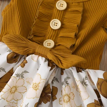 1-5Y Boho Kūdikiams, Kūdikių Mergaitės Atostogų Suknelė Gėlių Spausdinti Ruffles Rankovėmis Bowknot Kelio Ilgis-Line Suknelė