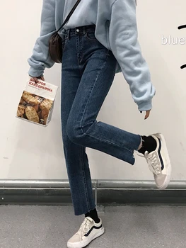 WAVSIYIER 2020 m. aukštos juosmens kietas derliaus korėjos stiliaus Džinsinio audinio Kelnės Streetwear žiemą, rudenį jeans woman denim kelnės moterims slim