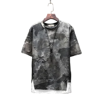 Mados Kankina T-shirt vyrams vasaros Spausdinti skylę hip-hop trumpomis rankovėmis T marškinėliai Camo kratinys Prarasti Trišakiai Plius Dydis S - 5XL