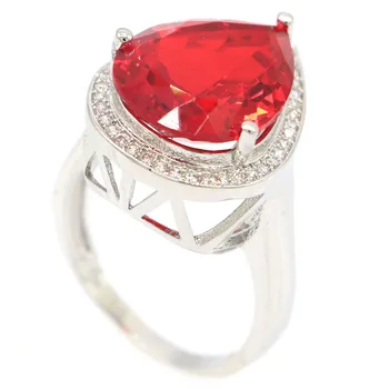 21x17mm SheCrown Princess Cut Sužadėtuvių Žiedą Sukūrė Raudonųjų Kraujo Ruby Kubinis Cirkonis Už Moters Sidabro Žiedas Fine Jewelry Didmeninės