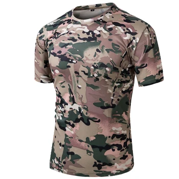 Taktinis T-shirt Suspausti Quick Dry Kamufliažas Tee Marškinėliai Vyrams, Drabužiai, Karinės Armijos Medžiotojas Kovoti su Camo Trumpas Rankovėmis marškinėliai