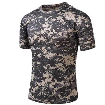Taktinis T-shirt Suspausti Quick Dry Kamufliažas Tee Marškinėliai Vyrams, Drabužiai, Karinės Armijos Medžiotojas Kovoti su Camo Trumpas Rankovėmis marškinėliai