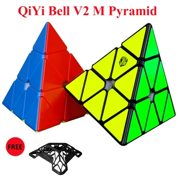 QiYi X-Man Bell V2 Magnetinio 3x3x3 Piramidės MoFangGe XMD 3x3 Cubo Lipdukai lipdukas Magic Cube Magico Įspūdį kūdikių žaislai vaikams