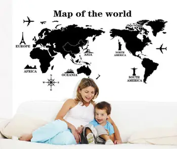 Didelis Pasaulio Žemėlapis Siena Lipdukas Nuimamas Vinilo Decal Jam Prilygintą Išsilavinimą Meno, Namų Biuro Dekoras