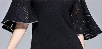 Naujas 2019 M. Vasarą Dizaineris Kilimo Ir Tūpimo Tako Ilga Suknelė Moterims, Elegantiškas Duobute Blyksnius Sleeve Black Slim Pieštuku Suknelė Rudenį Atsitiktinis Vestido